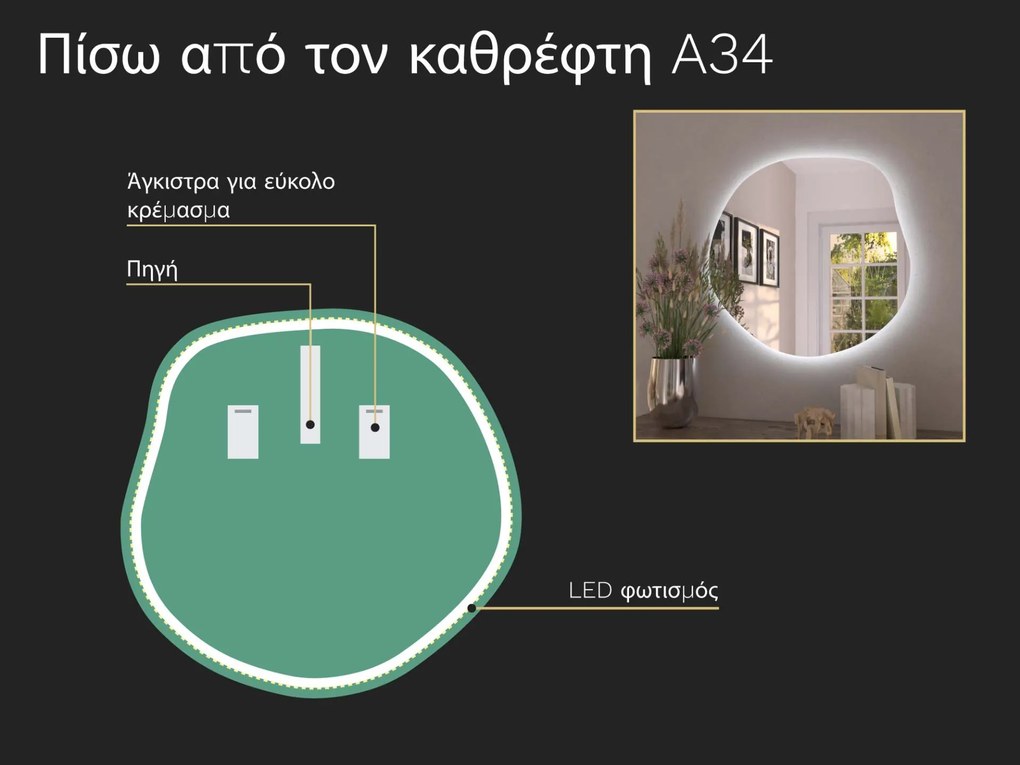 Οργανικός καθρέφτης LED με φωτισμό A34 80x77