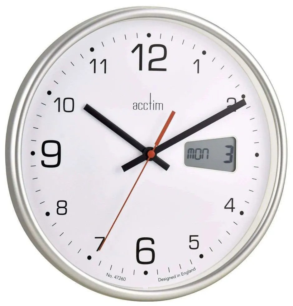 Ρολόι Τοίχου Με Ψηφιακή Ημερομηνία Kalendar ACCTIM22367 26,7x4,4cm Silver-White Acctim Metal, Glass