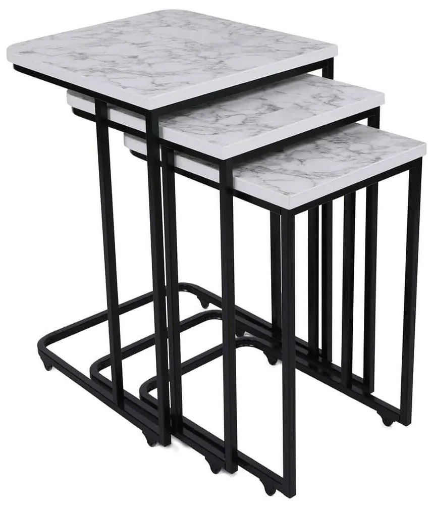 Ζιγκόν (Σετ 3Τμχ) 974NMB1236 41x46x48,8/36x44x53,8/31x42x59cm Marble Effect White-Black