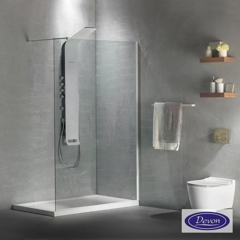 DEVON IWIS WALK-IN IW100C-300 Διαχωριστικό Κρύσταλλο Ντουζιέρας με βραχίονα στήριξης WHITE MATT 97-99 εκ. - ύψος 200 εκ
