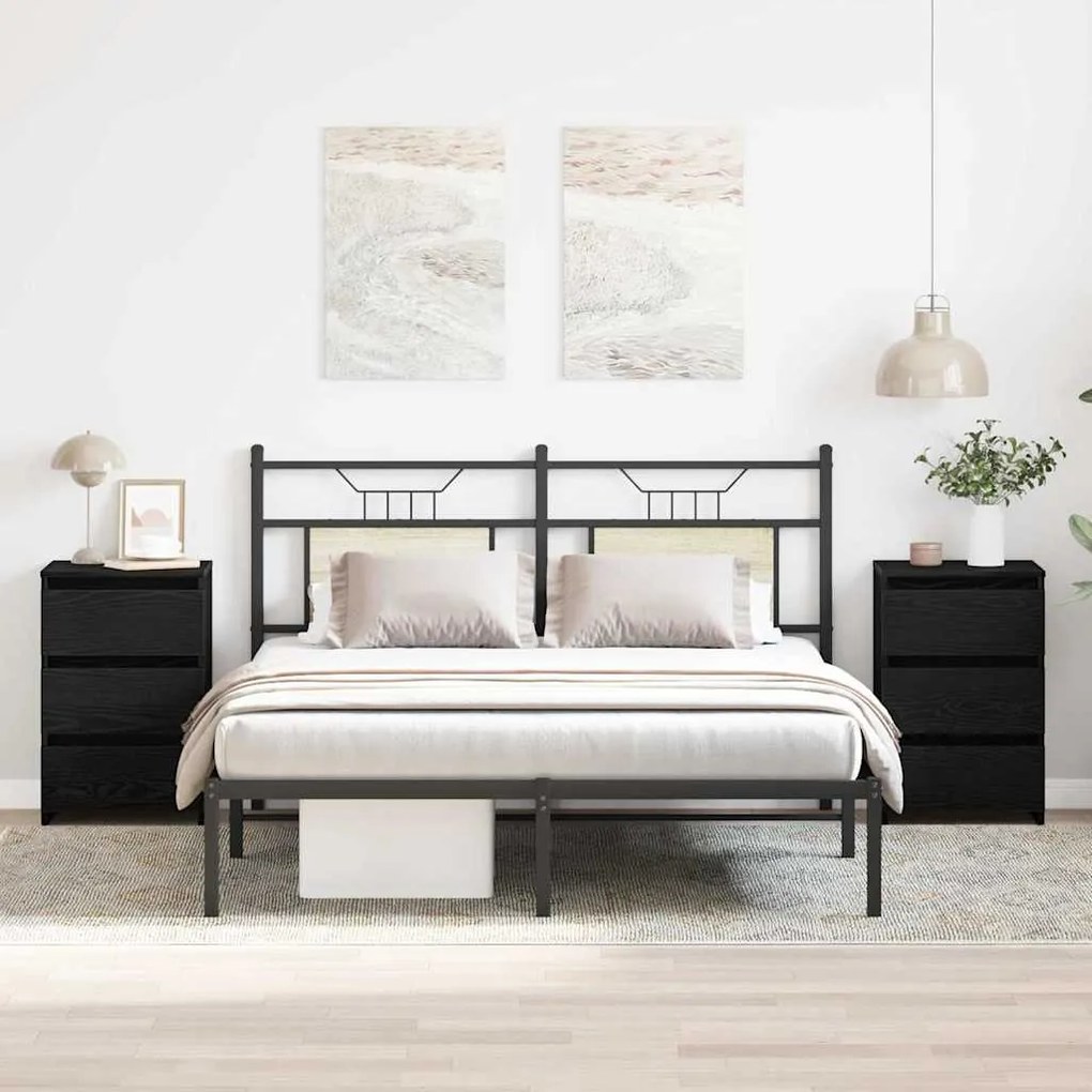 vidaXL Κομοδίνο 2 pcs Μαύρη Οξυά 40 x 35 x 62,5 εκ. Επεξεργασμένο ξύλο