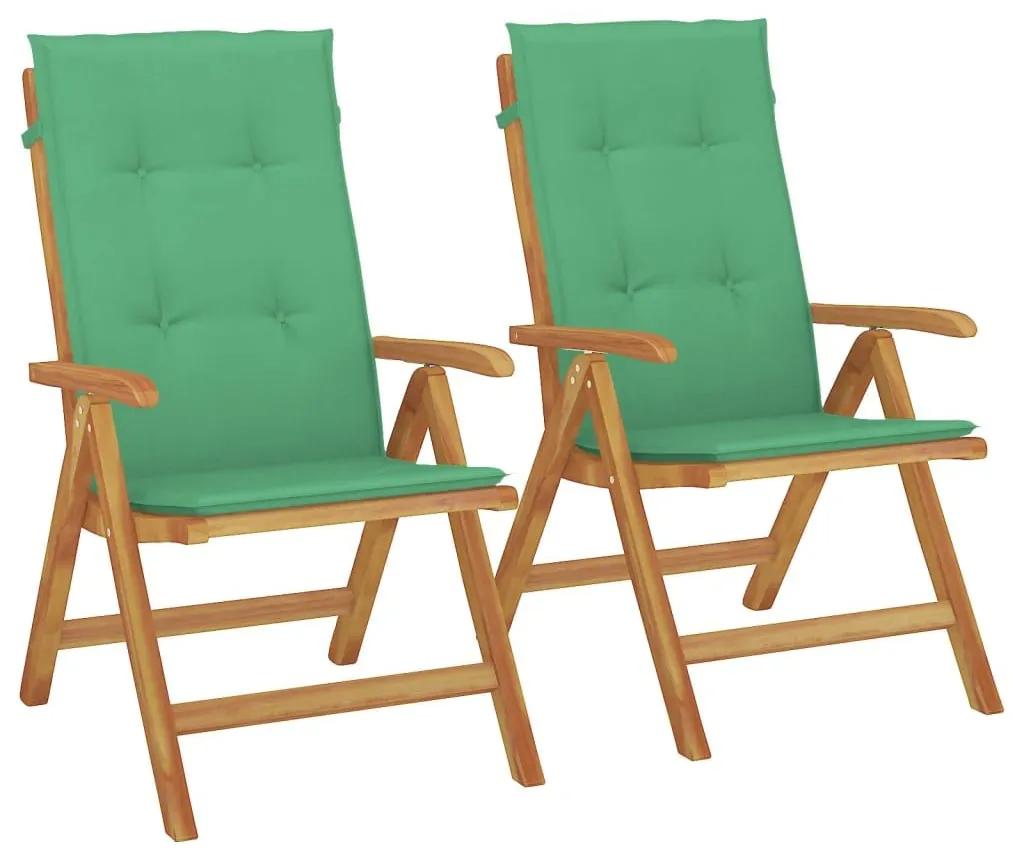 Καρέκλες Κήπου Ανακλινόμενες 2 τεμ Μασίφ Ξύλο Teak με Μαξιλάρια - Καφέ