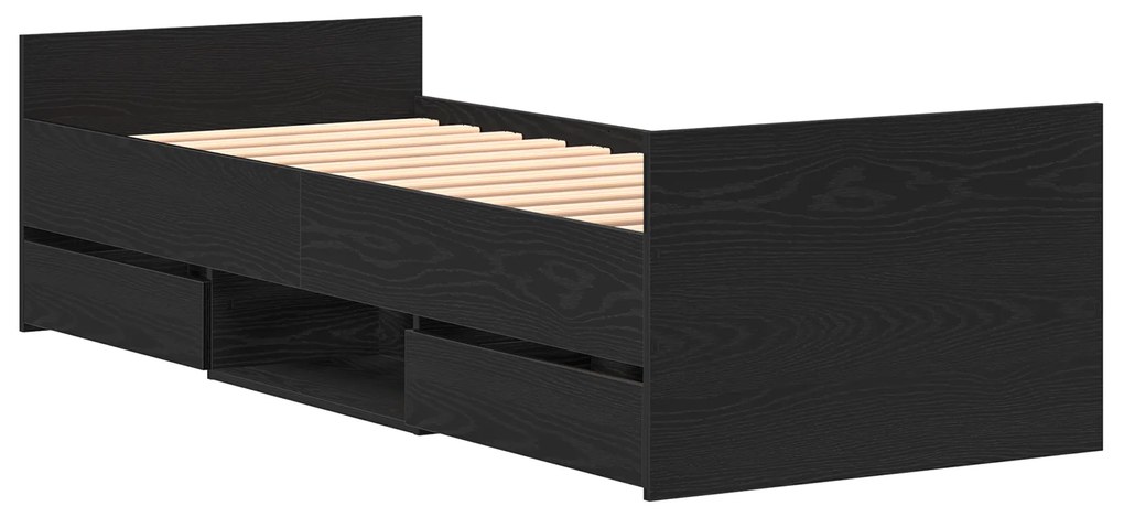vidaXL Κρεβάτι χωρίς Στρώμα Μαύρη Δρυς 75x190 εκ Επεξεργασμένο Ξύλο