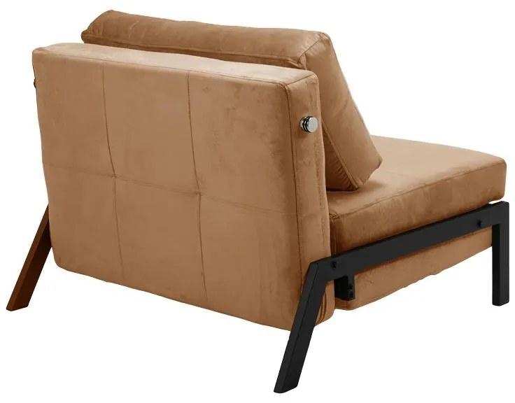 Πολυθρόνα-κρεβάτι Fancy ύφασμα βελούδο σε σάπιο μήλο απόχρωση κα πόδι μαύρο μέταλλο 95x98x70εκ 95x98x70 εκ.