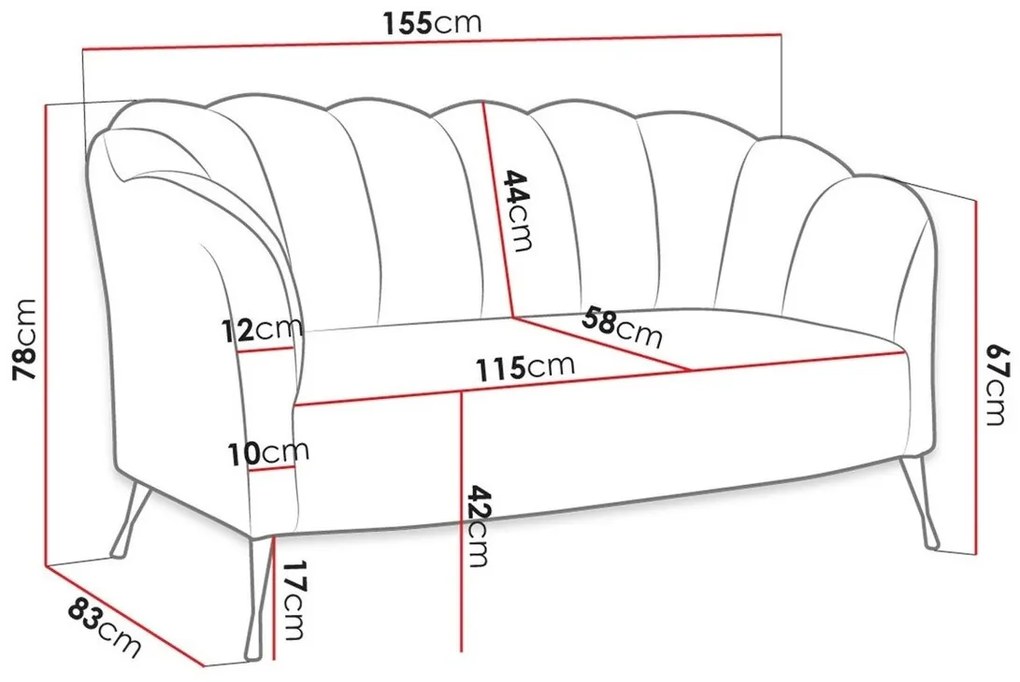 Καναπές Providence 151, Αριθμός θέσεων: 2, 155x83x78cm, 37 kg, Ταπισερί, Πόδια: Μέταλλο | Epipla1.gr