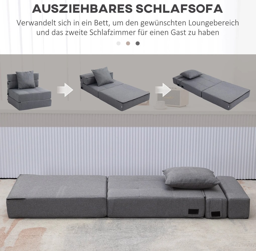 HOMCOM Πολυθρόνα-κρεβάτι, αποσπώμενο κάλυμμα, 70 cm x 70 cm x 61 cm, Σκούρο Γκρι