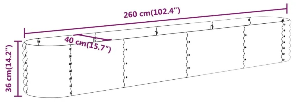 vidaXL Ζαρντινιέρα Γκρι 260x40x36 εκ. Ατσάλι με Ηλεκτρ. Βαφή Πούδρας