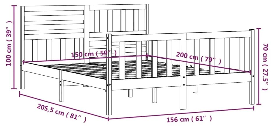 Σκελετός κρεβατιού Honey Brown 150x200 cm King Size Μασίφ Ξύλο - Καφέ