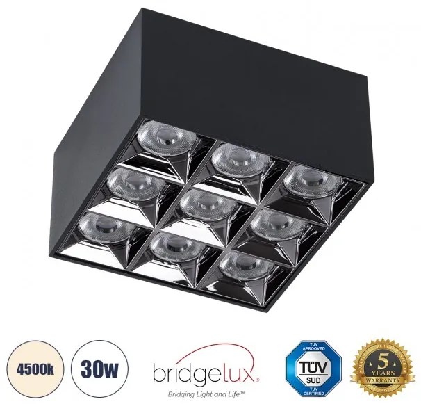 Επίτοιχο Σποτ Downlight LED TrimLess 30W Μαύρο Κάτοπτρο Χρωμίου 4500K LUMINAR SUPERIOR 60336 Globostar 60336 Μαύρο