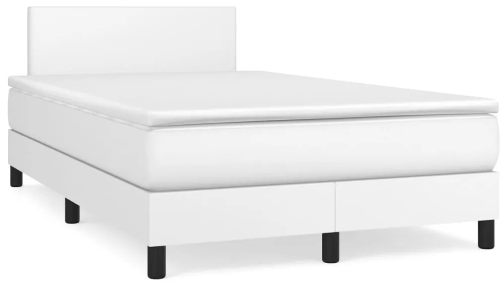 vidaXL Κρεβάτι Boxspring με Στρώμα Λευκό 120x200εκ.από Συνθετικό Δέρμα