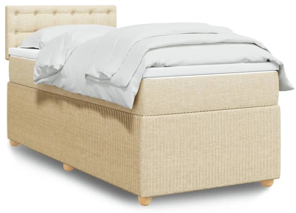 vidaXL Κρεβάτι Boxspring με Στρώμα Κρεμ 90x200 εκ.Υφασμάτινο