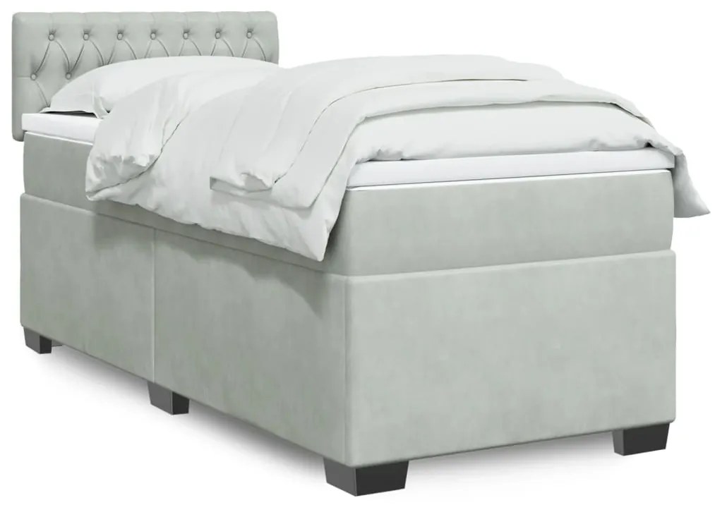 vidaXL Κρεβάτι Boxspring με Στρώμα Ανοιχτό Γκρι 90x190 εκ. Βελούδινο