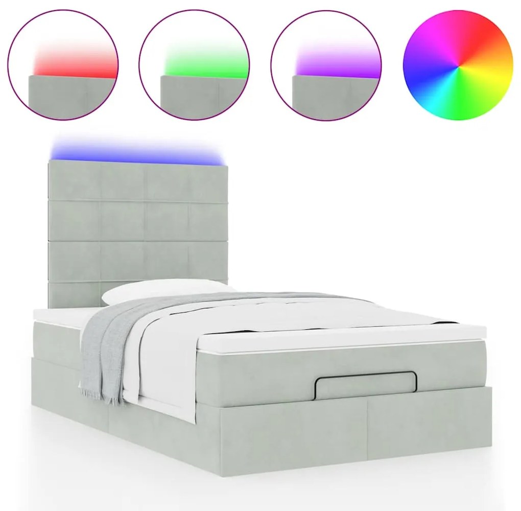Οθωμανικό κρεβάτι με στρώματα &amp; LEDs Ανοιχτό γκρι Βελούδο 3314312
