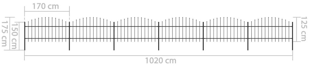 vidaXL Κάγκελα Περίφραξης με Λόγχες Μαύρα (1-1,25) x 10,2 μ. Ατσάλινα