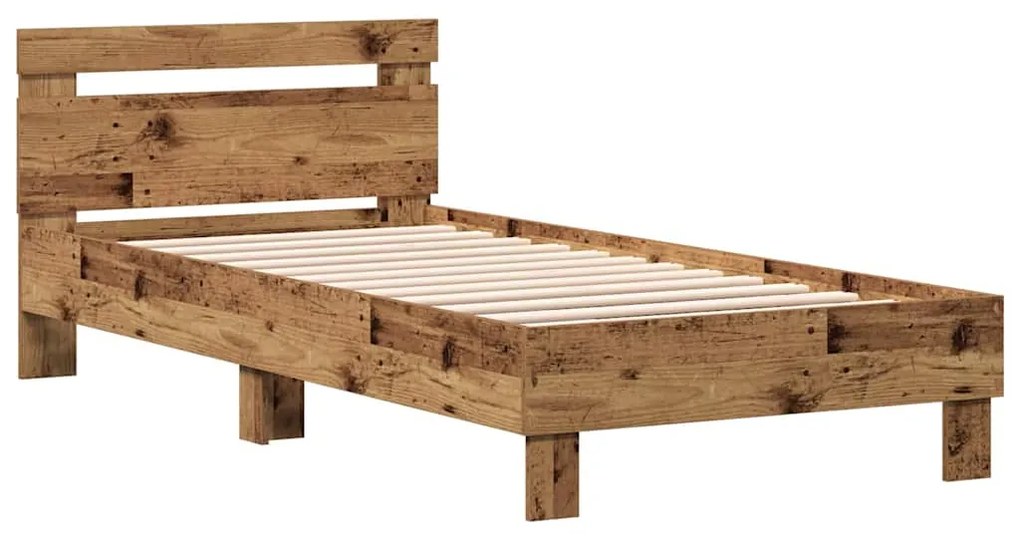 vidaXL Σκελετός Κρεβατιού με κεφαλάρι Παλιό ξύλο 203 x 95 x 70 εκ