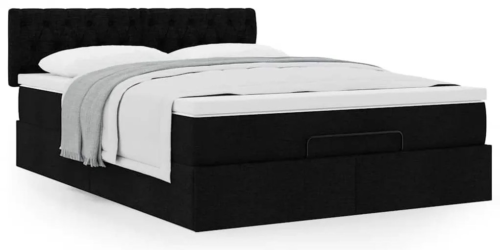 vidaXL Οθωμανικό κρεβάτι με στρώμα Μαύρο 140x190cm Ύφασμα