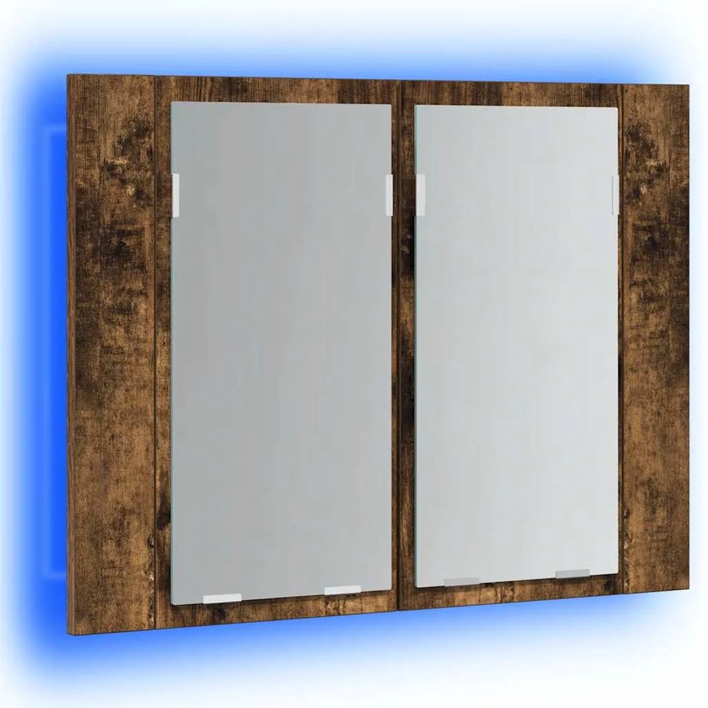 vidaXL Έπιπλο Καθρέφτη με LED Καπνιστή Δρυς 60x12x45 εκ. Επεξ. Ξύλο