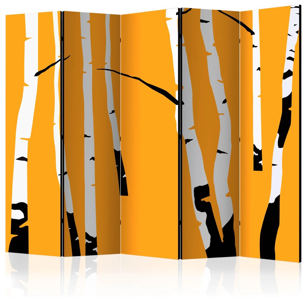 Διαχωριστικό με 5 τμήματα - Birches on the orange background II [Room Dividers]