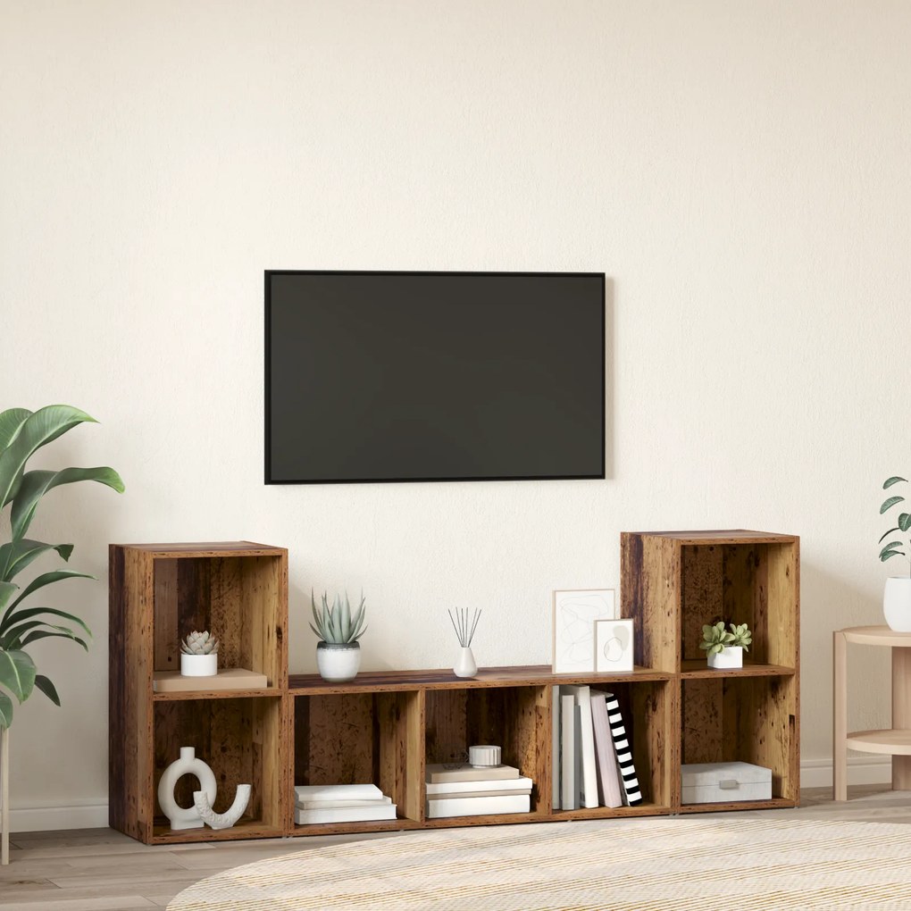 vidaXL Ντουλάπι TV 3 pcs Καφέ 107 x 35 x 37 cm Επεξεργασμένο ξύλο