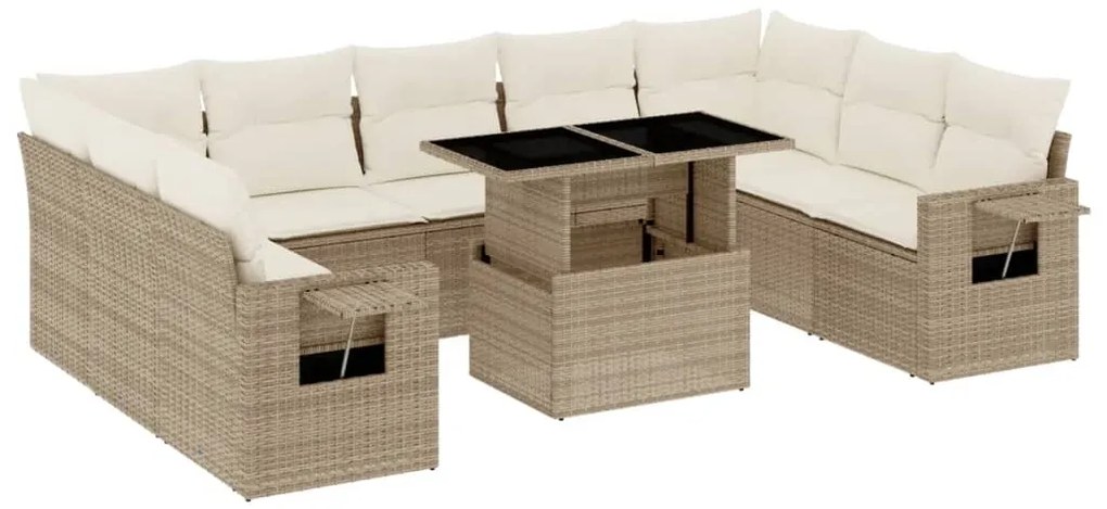 vidaXL Σετ Καναπέ Κήπου 10 τεμ. Μπεζ Συνθετικό Ρατάν με Μαξιλάρια