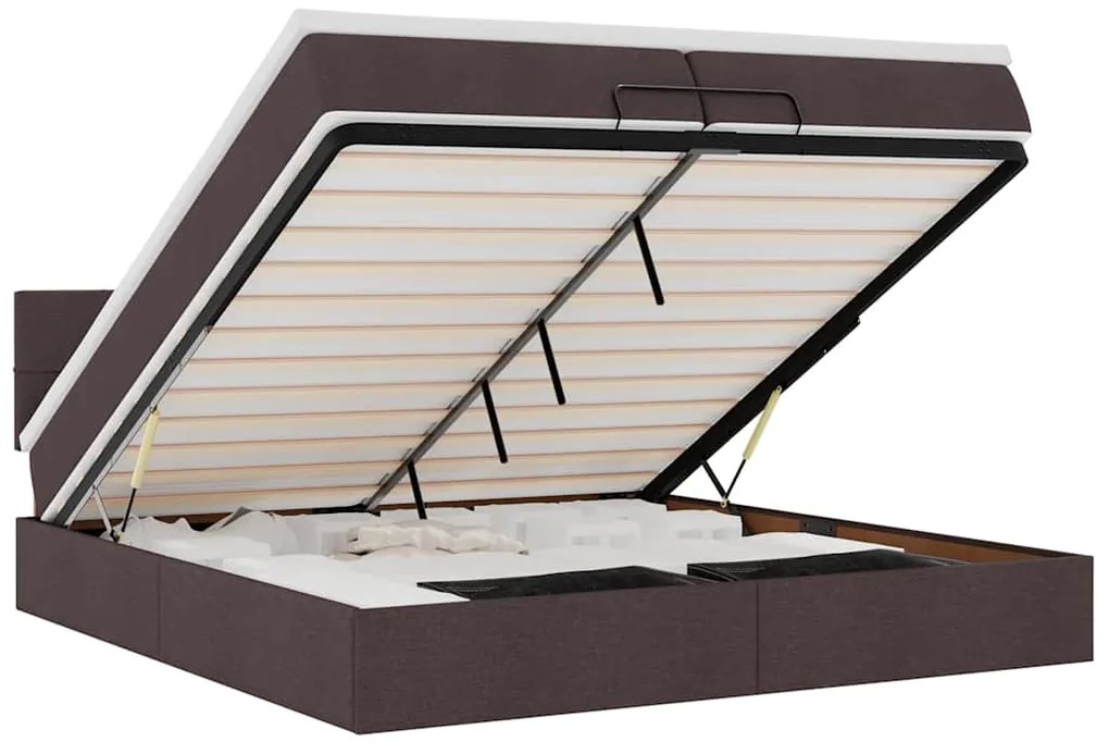 vidaXL Οθωμανικό κρεβάτι με στρώματα&LEDs Σκούρο καφέ 200x200cm ύφασμα