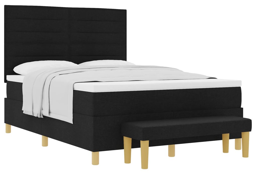 vidaXL Κρεβάτι Box Spring με Στρώμα & Πάγκο Μαύρο 140x200 εκ Ύφασμα