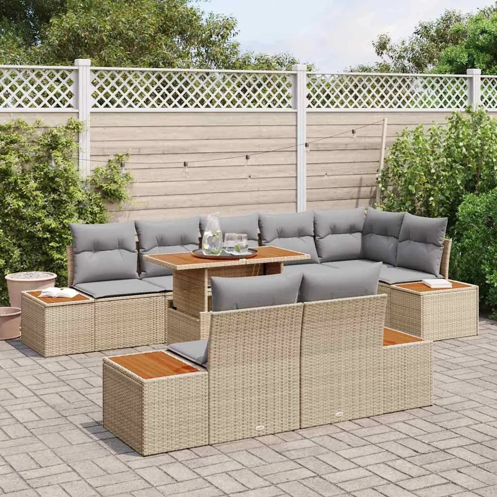 vidaXL Σέτ φαγητού για κήπο 9 pcs Μπεζ, Γκρι 100 x 55 x 73 εκ