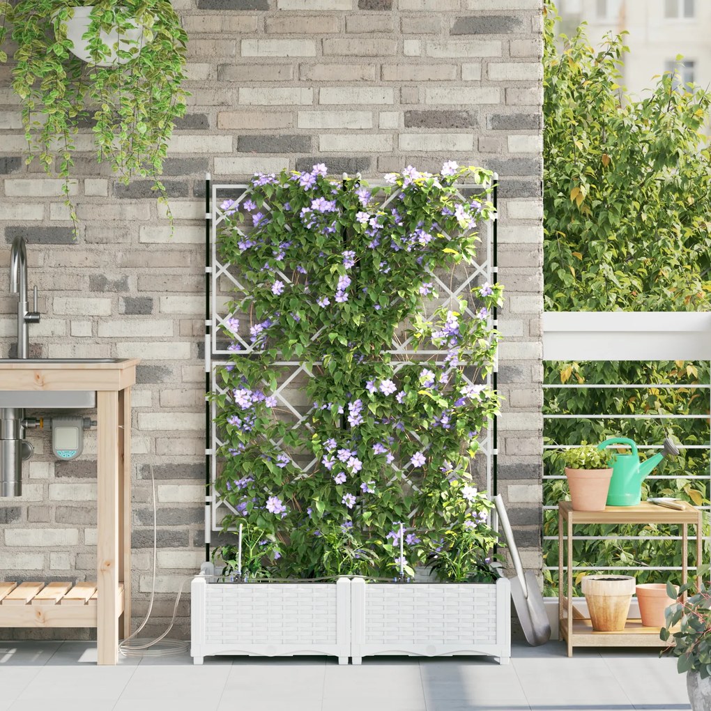 vidaXL Γλάστρες Κήπου με Σύστημα Άρδευσης 2 τμχ Λευκές