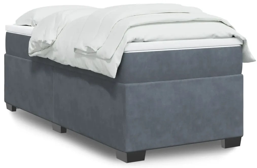 vidaXL Κρεβάτι Boxspring με Στρώμα Σκούρο Γκρι 90x200 εκ. Βελούδινο