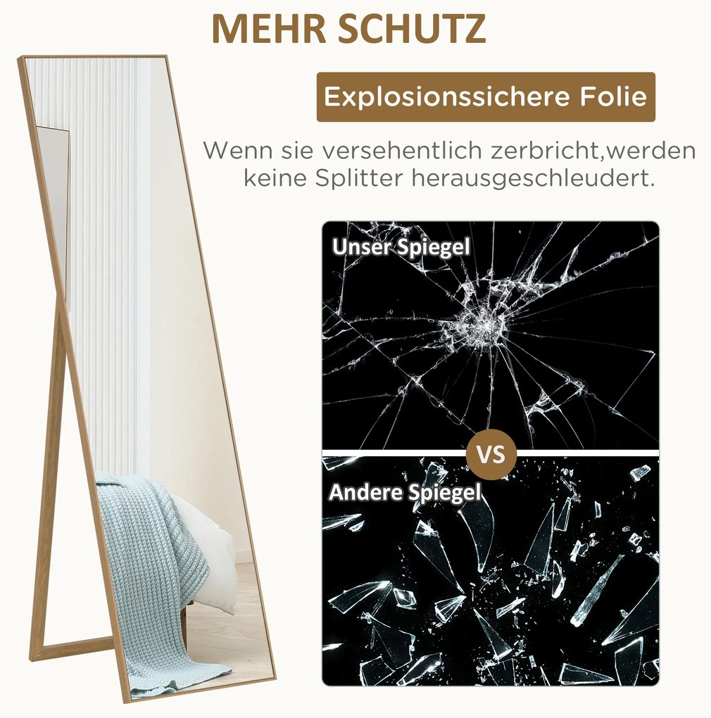 HOMCOM Καθρέφτης Ολόσωμος με Βάση, Ελεύθερος Στέκεται, 40 εκ. x 150 εκ., Φυσικό