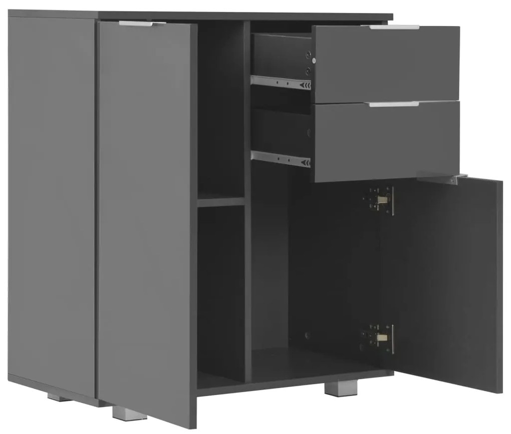 vidaXL Μπουφές Ψηλός Γυαλιστερός Γκρι 71x35x80 εκ. Επεξεργασμένο Ξύλο