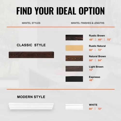 VEVOR Fireplace Mantel Wood Shelf Floating Rustic Fireplace Mantel 60&quot; Brown