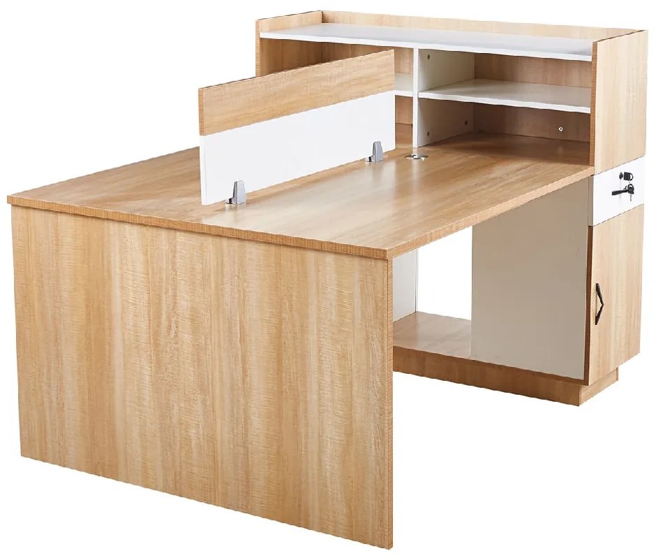 WORKSTATION ΓΡΑΦΕΙΟ - ΣΤΑΘΜΟΣ ΕΡΓΑΣΙΑΣ 2 ΘΕΣΕΩΝ, MELAMINE ΑΠΟΧΡΩΣΗ SONOMA-ΑΣΠΡΟ