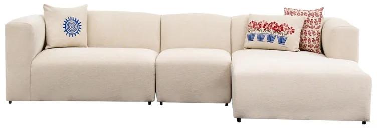 Γωνιακός καναπές Lindena pakoworld αριστερή γωνία κρεμ ύφασμα 296x158x72εκ
