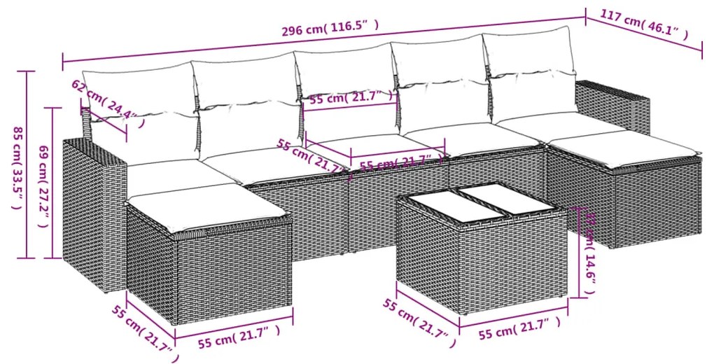 vidaXL Σαλόνι Κήπου Σετ 8 τεμ. Μπεζ Συνθετικό Ρατάν με Μαξιλάρια