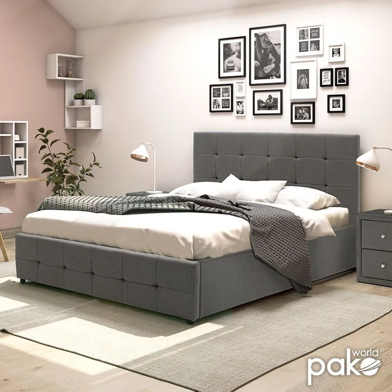 Κρεβάτι Roi pakoworld 160x200 ύφασμα ανθρακί + αποθηκευτικό χώρο