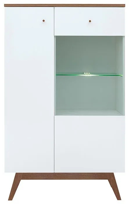 Βιτρίνα Boston AN105, 85x141x41cm, 42 kg, Γυαλιστερό λευκό, Άσπρο, Sibu πεύκο, Πλαστικοποιημένη μοριοσανίδα, Επεξεργασμένο γυαλί, Με πόρτες