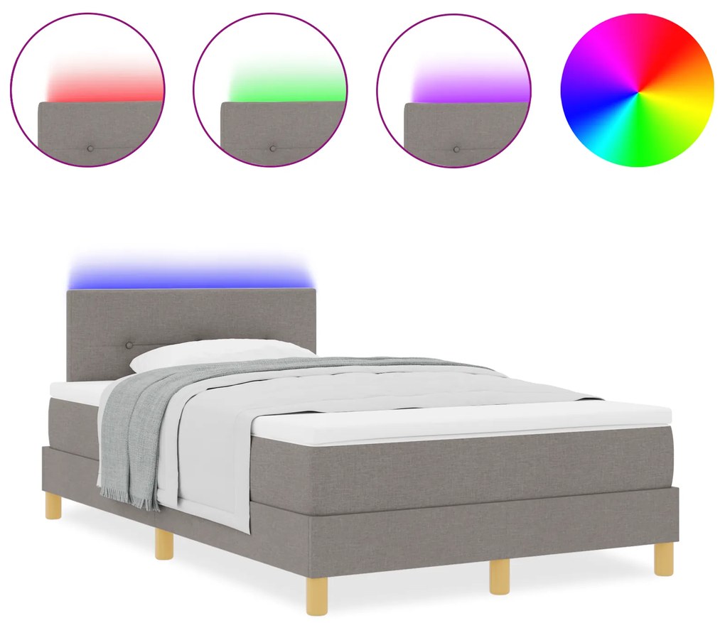 vidaXL Κρεβάτι Box Spring με Στρώμα & LED Ταπάζ 120x200 εκ. Ύφασμα
