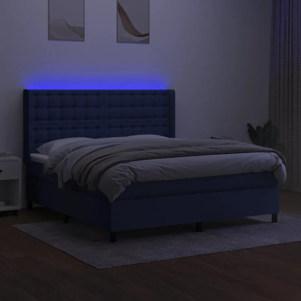 ΚΡΕΒΑΤΙ BOXSPRING ΜΕ ΣΤΡΩΜΑ &amp; LED ΜΠΛΕ 180X200 ΕΚ. ΥΦΑΣΜΑΤΙΝΟ 3138659