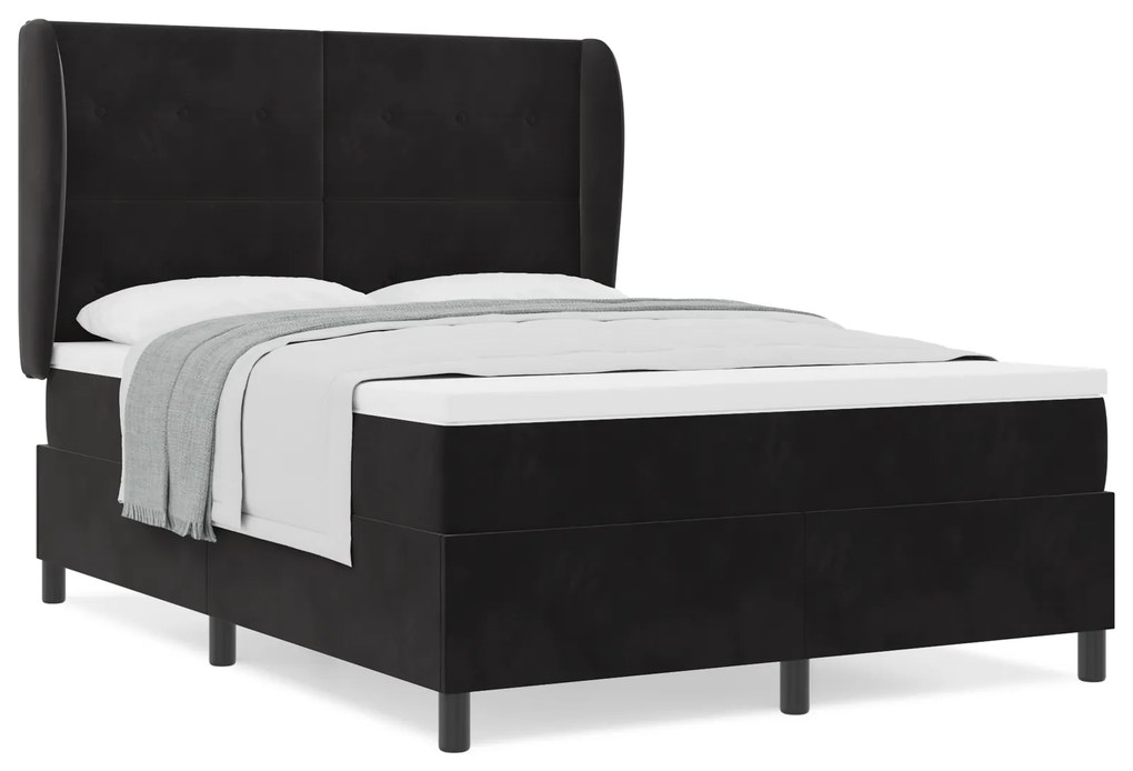 vidaXL Κρεβάτι Box Spring με Στρώμα Μαύρο 140x190 εκ Βελούδο