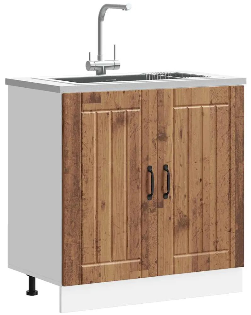 vidaXL νιπτήρας ντουλάπι βάσης "Lucca" Παλιό ξύλο μηχανουργικό ξύλο