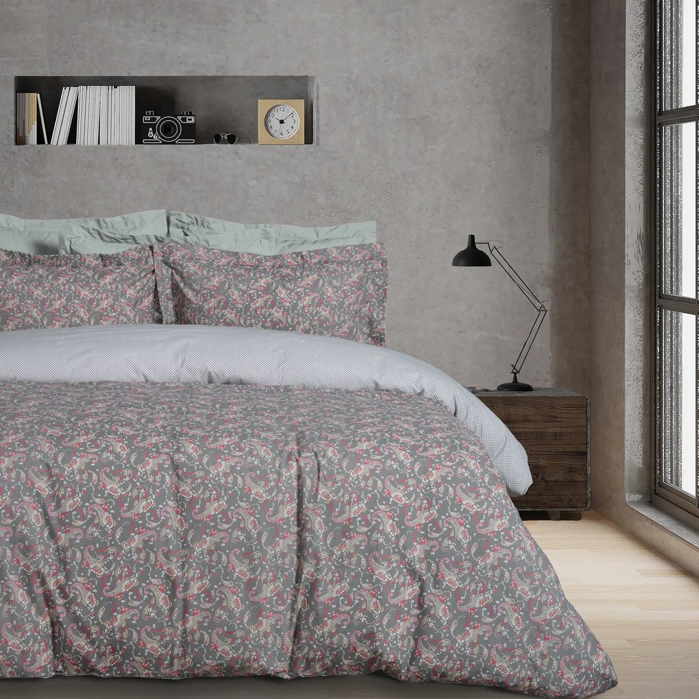 Σετ Παπλωματοθήκη Polycotton Μονή 160x240εκ. Casual 5423 Κοραλί-Χακί Das Home