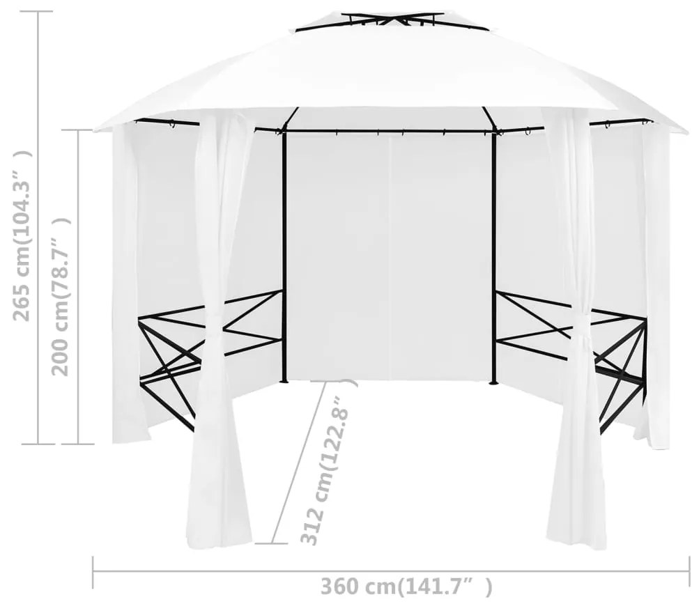 Κιόσκι Κήπου με Κουρτίνες Λευκό 360 x 312 x 265 εκ. 180 γρ/μ² - Λευκό