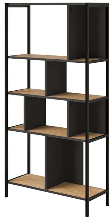 Βιβλιοθήκη Midi Megapap χρώμα sapphire oak - silky black 88x35x175εκ.