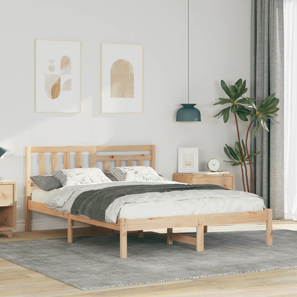 vidaXL Σκελετός Κρεβατιού Καφέ 140 x 190 cm Μασίφ ξύλο πεύκου