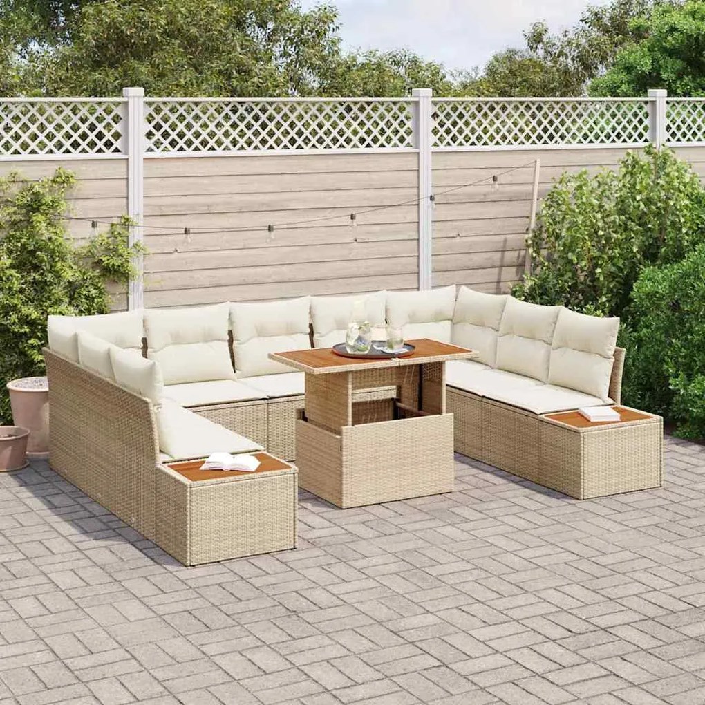 vidaXL Σέτ φαγητού για κήπο 10 pcs Μπεζ, Κρέμα 100 x 55 x 73 εκ