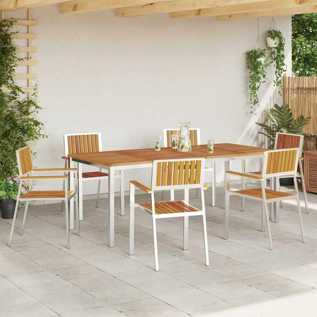 vidaXL Σέτ φαγητού για κήπο 7 pcs Καφέ Μασίφ ξύλο ακακίας