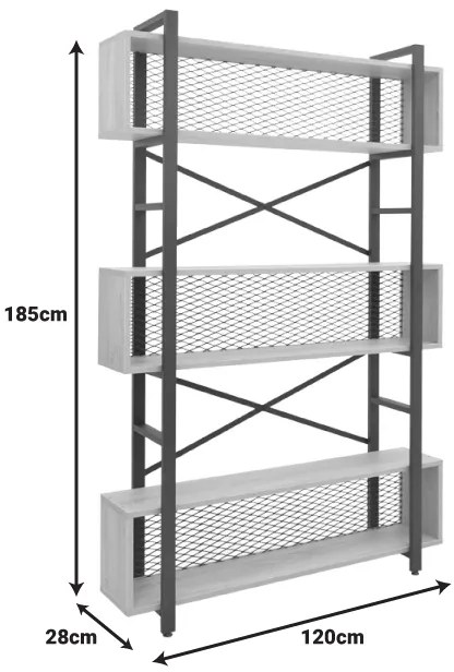 Βιβλιοθήκη Fifer pakoworld σε oak-μαύρη απόχρωση 120x28x185εκ (1 τεμάχια)