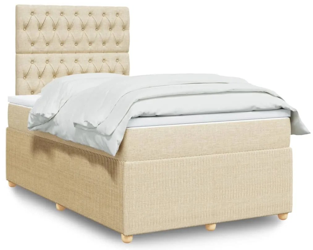 vidaXL Κρεβάτι Boxspring με Στρώμα Κρεμ 120x200 εκ. Υφασμάτινο