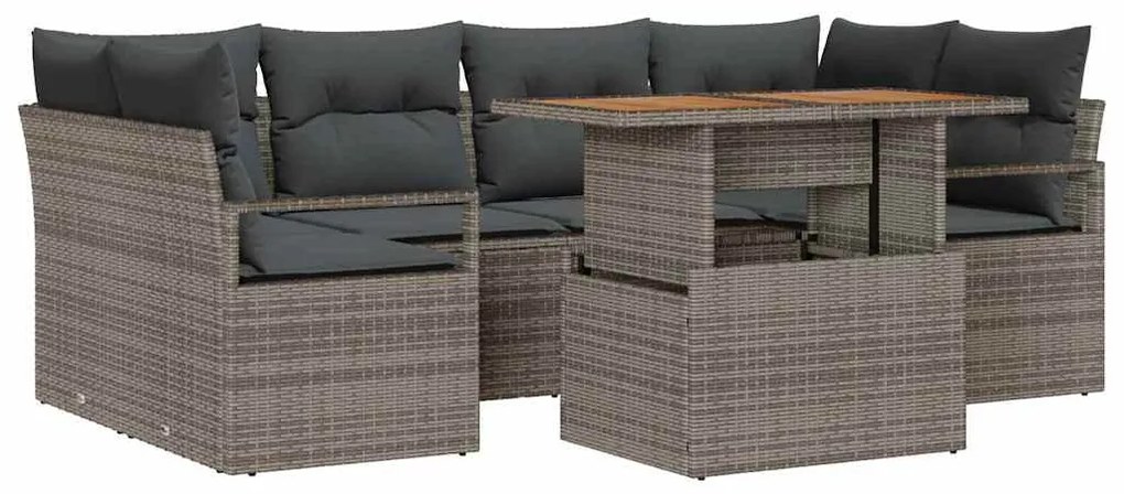 vidaXL Σετ Καναπέ Κήπου με αποθήκευση 7 pcs Γκρι Πολυ ράταν